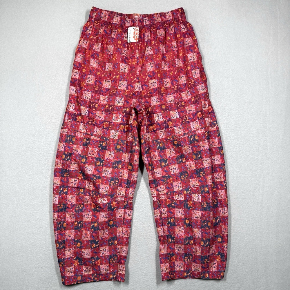 Free People Movement Pants Small Game Day Meadow Red Combo Patchwork Barrel NWT